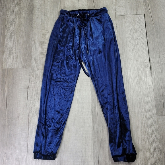 ZARA Blue Velour Velvet Jogger Pants - Picture 2 of 7